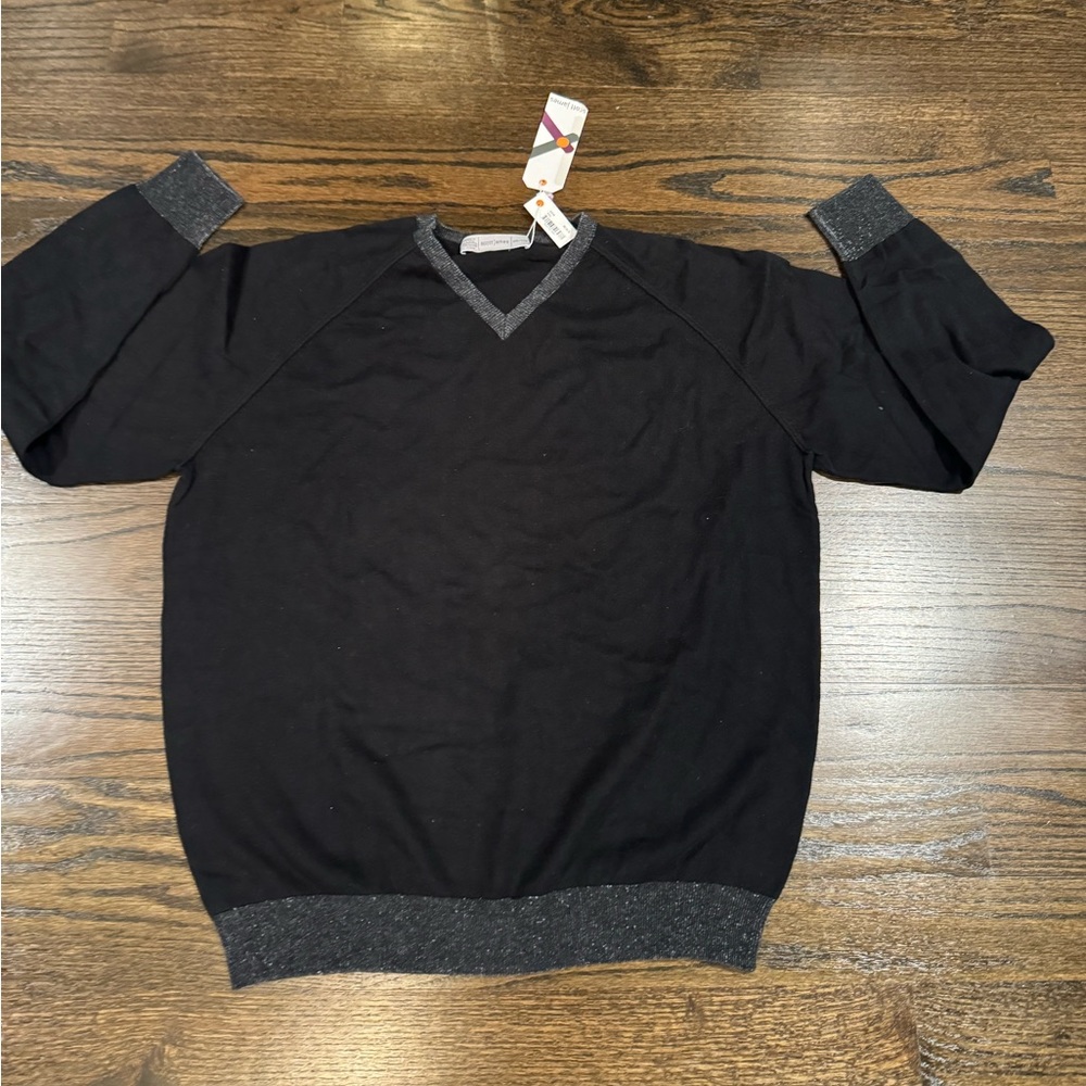 NWT Scott James men’s Black Long Sleeve V-Neck Cotton Sweater. XXL